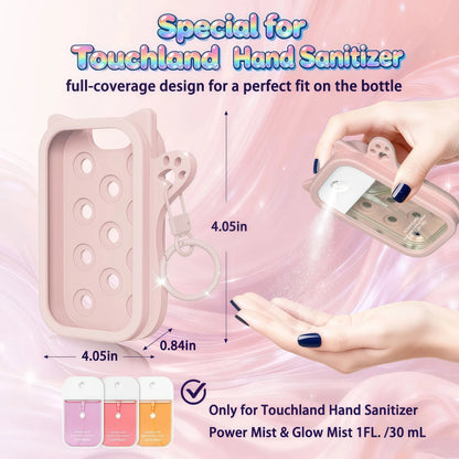 Black silicone hand sanitizer mist case with keyring, protective and portable spray accessory for 1 fl oz sanitizer bottles.
