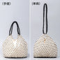Black handwoven wooden bead handbag with casual design, versatile for summer vacations, featuring a water bucket style for women.