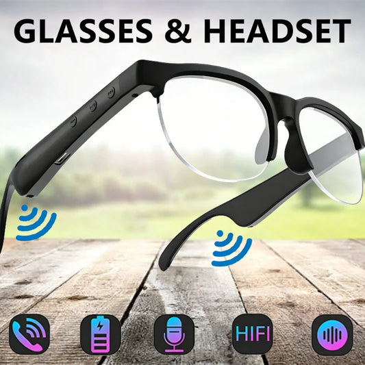 Black BackupMyFilesNow.com smart glasses with polarized sunglasses and integrated speakers, stylish and functional eyewear.