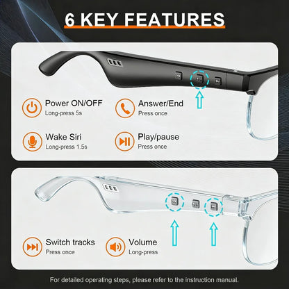 Black Smart Glasses with polarized sunglasses and built-in speaker for hands-free audio and stylish outdoor wear.
