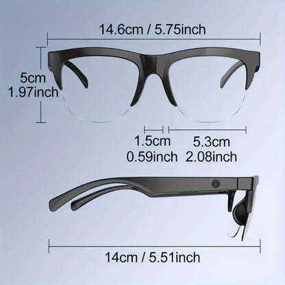 Black BackupMyFilesNow.com smart glasses with polarized lenses and built-in speakers for hands-free audio and UV protection.