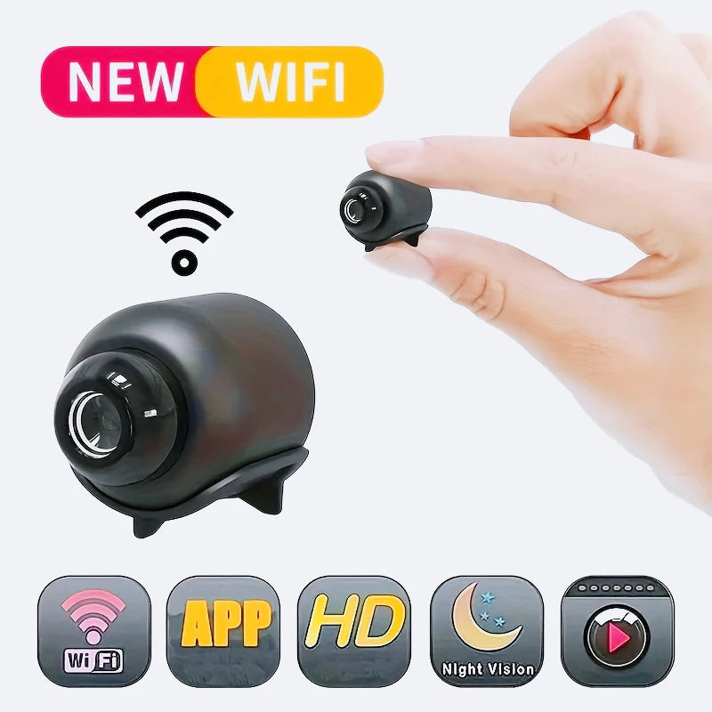 Black smart home security camera with night vision, motion detection, remote access, and wireless video surveillance.