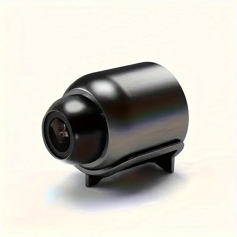 Black smart home security camera with night vision, motion detection, wireless remote monitoring, and video surveillance capabilities.