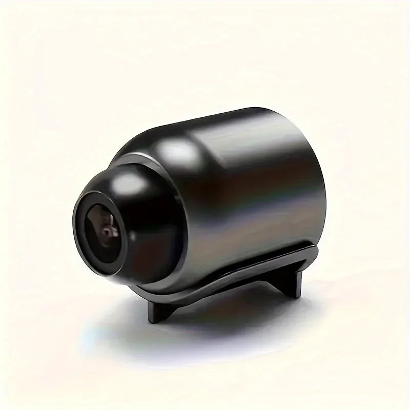 Black smart home security camera with night vision, motion detection, remote monitoring, and wireless video surveillance.