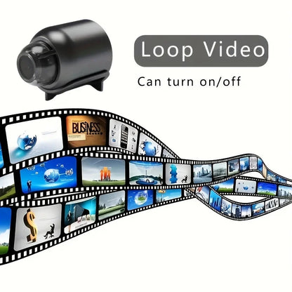 Black smart home security camera with night vision, motion detection, wireless remote monitoring, and video surveillance capabilities.