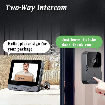 Smart WiFi 2.4G wireless doorbell with HD video intercom, night vision, and 4.3-inch screen for security at home or apartment.