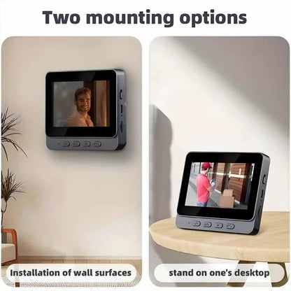 Black Smart WiFi 2.4G wireless doorbell with video intercom, night vision, and 4.3-inch HD screen for home security and apartment use