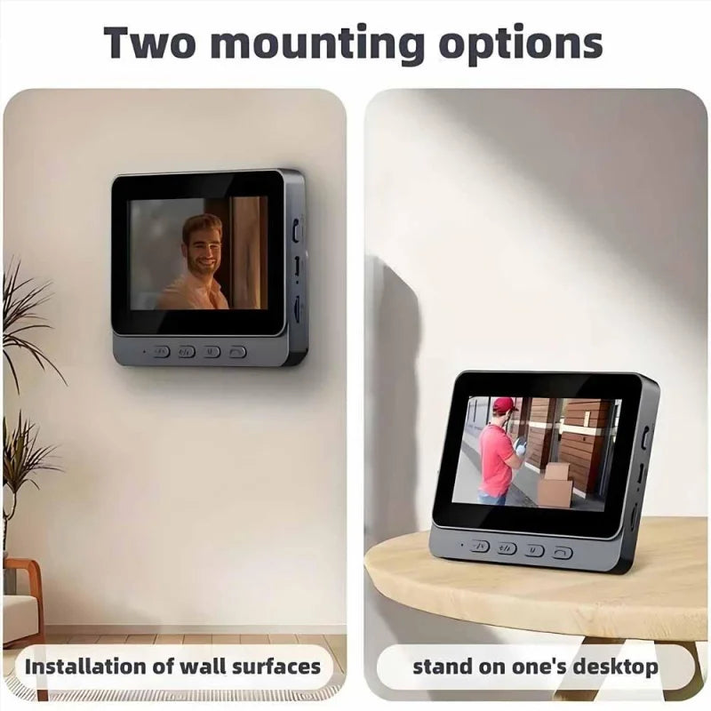 Wireless doorbell with 4.3-inch HD screen, night vision, and video intercom for home security and apartment monitoring.