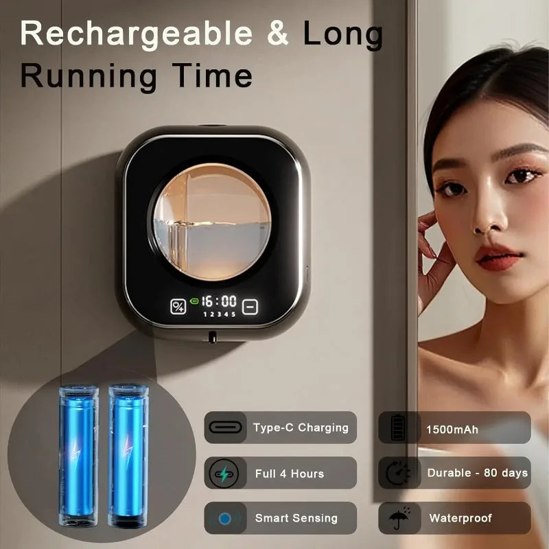 Black wall-mounted Smart Induction Hand Washer with foam dispenser, infrared sensor, and digital temperature display.