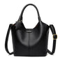 Black soft leather handbag for women featuring a vintage shoulder design, spacious interior, luxury style, and elegant craftsmanship.
