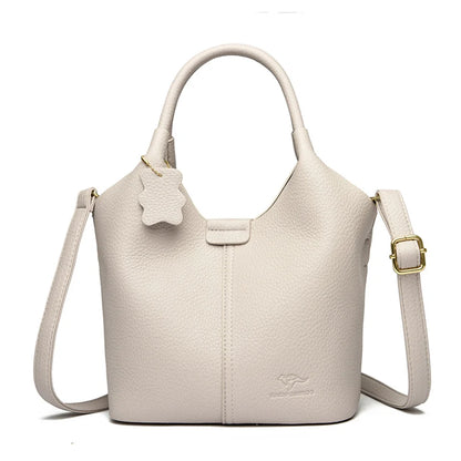 Black soft leather women's shoulder handbag with vintage design, luxury style, large capacity, and elegant craftsmanship.