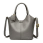 Black soft leather women's vintage shoulder handbag with large capacity, luxury designer style, and elegant shoulder strap.