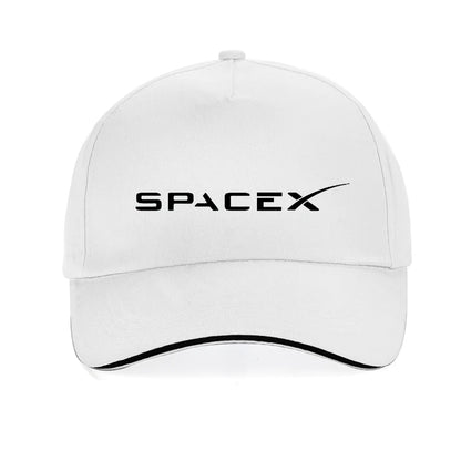 Black SpaceX cap with SpaceX logo, unisex baseball style, adjustable snapback, suitable for men and women.