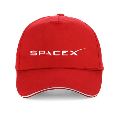 Black SpaceX logo baseball cap for men and women, unisex adjustable snapback hat with a hip hop style.