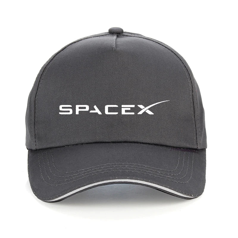 Black SpaceX logo cap for men and women, unisex adjustable snapback baseball hat with hip hop style.