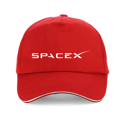 Black SpaceX logo unisex baseball cap with adjustable snapback, suitable for men and women, featuring a stylish hip hop design.