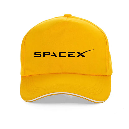Black SpaceX logo cap, unisex baseball hat with adjustable snapback, featuring SpaceX branding, suitable for men and women.