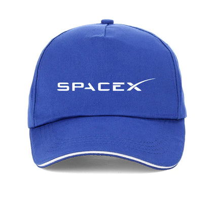 Black SpaceX logo cap with adjustable snapback, unisex design, suitable for men and women, featuring a sporty baseball style.