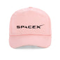 Black SpaceX logo cap for men and women, adjustable unisex baseball snapback hat with a sporty design.