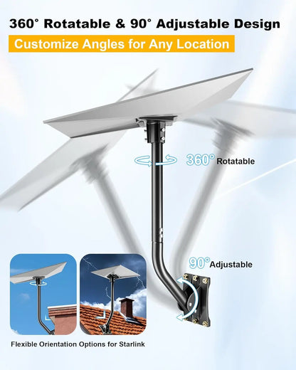 Starlink Gen 3 heavy-duty aluminum pole adapter, waterproof and rotatable, for wall, roof, or pole mounting in RV setups.