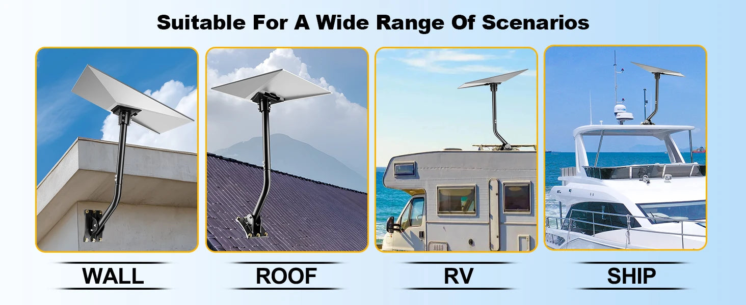 Starlink Gen 3 heavy-duty aluminum alloy pole adapter with waterproof 360° rotatable mount for wall, roof, or RV satellite setup.