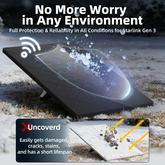 Black Starlink Gen 3 silicone cover, waterproof and UV resistant protective case for outdoor satellite dish.