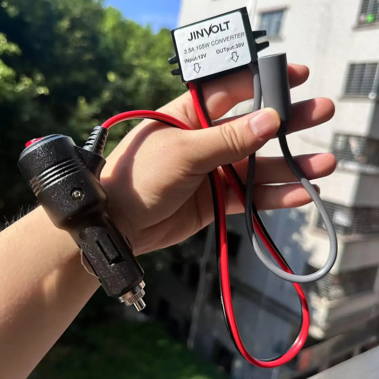 Black Starlink Mini 12V Adapter DC power cord converter for Starlink Mini power supply, with step-up to 30V and 3.5A output.
