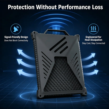 Black silicone cooling cover for Starlink Mini antenna, shockproof and anti-collision portable shell with heat dissipation design.