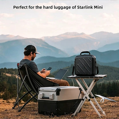 Black Starlink Mini Kit hard carrying case by BACKUPMYFILESNOW.COM®, waterproof, shockproof, scratch-resistant portable storage bag for travel.