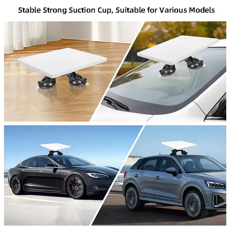 Black Starlink Mini suction cup mount base for TV antenna and satellite dish, designed for car roof mounting accessories.