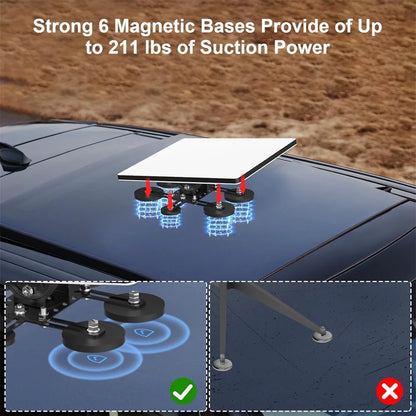 Starlink Mini V4 Magnetic Roof Mount by BACKUPMYFILESNOW.COM, with 6 magnetic bases and 160° adjustable metal bracket for vehicles.