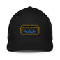 Blue Steady Wave Mesh Trucker Hat by BACKUPMYFILESNOW.COM® featuring breathable mesh panels and adjustable snapback closure.