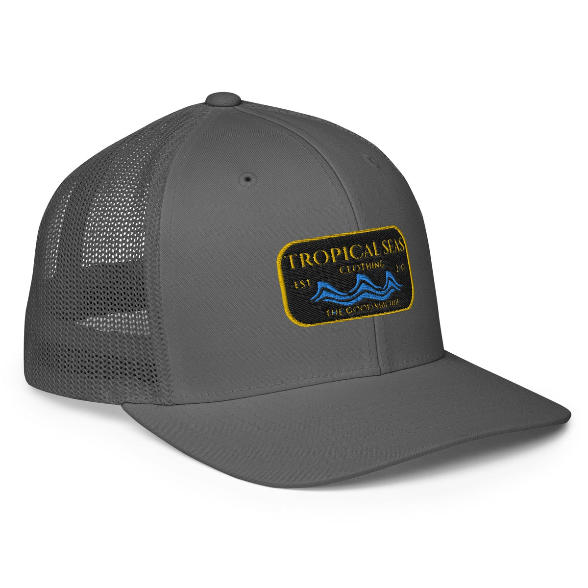 Backupmyfilesnow.com Steady Wave Mesh Trucker Hat featuring a breathable mesh design and adjustable strap.