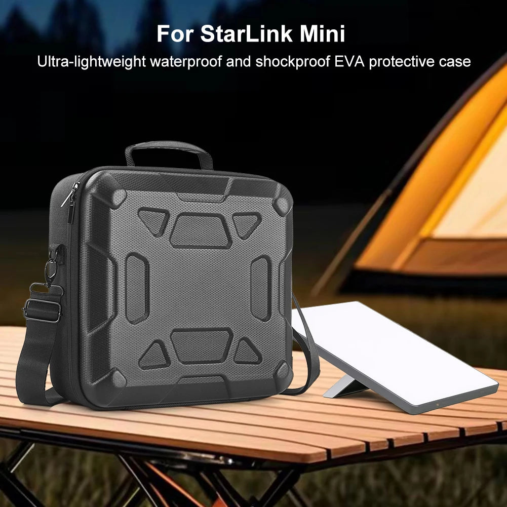 Black storage bag for Starlink shockproof shoulder case, wear-resistant, anti-scratch, organized accessory storage, by BACKUPMYFILESNOW.COM®