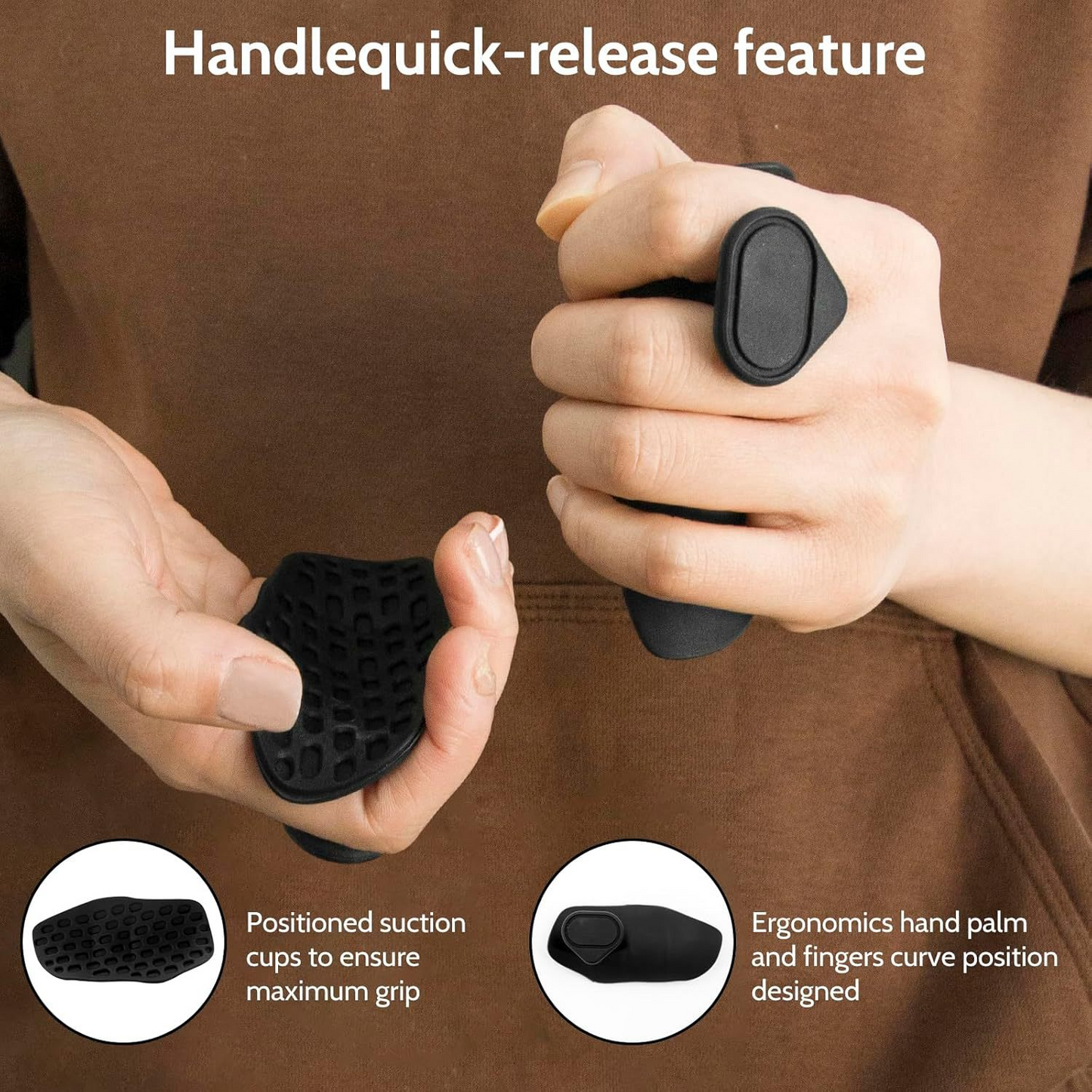 Black spring grip strengthener and finger exerciser for improving hand grip strength and finger flexibility.