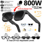 Black AI smart glasses with photochromic lenses, HD camera, touch controls, and Bluetooth for calls, music, translation, and recording.