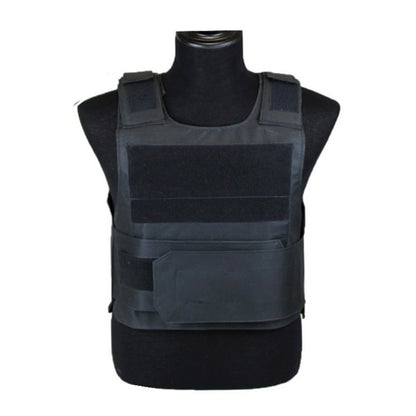 Black tactical outdoor vest by BACKUPMYFILESNOW.COM®, featuring multiple pockets and adjustable straps for outdoor activities.