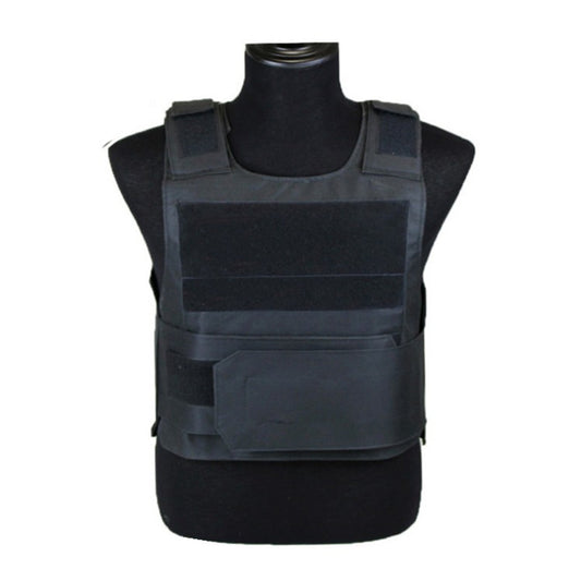 Black tactical outdoor vest by BACKUPMYFILESNOW.COM® with multiple pockets and adjustable straps, designed for outdoor activities.