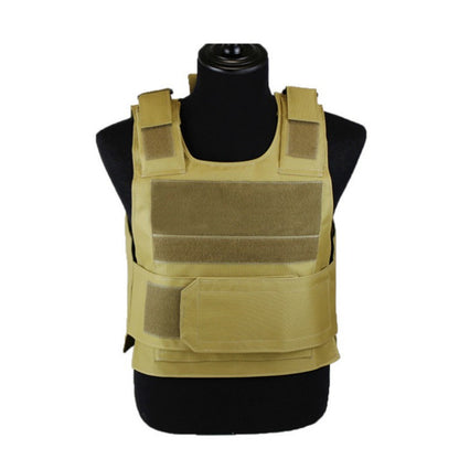 Black tactical outdoor vest by BACKUPMYFILESNOW.COM® with multiple pockets and adjustable straps, designed for outdoor activities.
