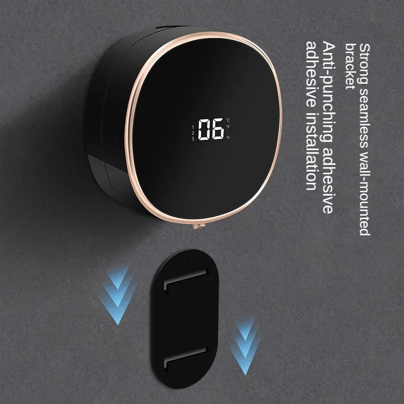 Black touchless automatic hand washer soap dispenser with infrared sensor, foam liquid soap, and digital temperature display.