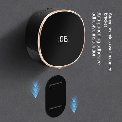 Black touchless automatic hand washer soap dispenser with infrared sensor, foam liquid soap, and digital temperature display.