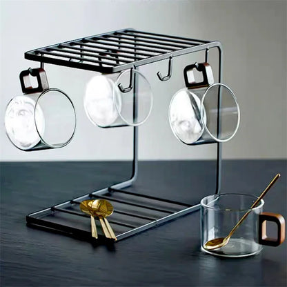 200ml glass latte coffee mug with wooden tray and spoon, heat-resistant breakfast mug for milk tea or American coffee.