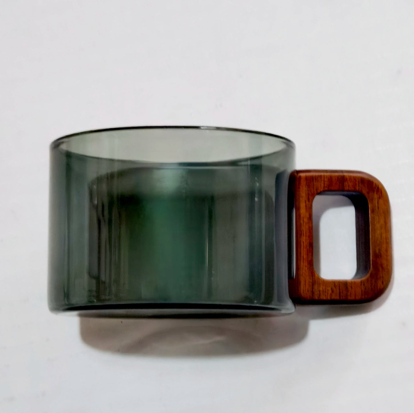 200ml glass latte mug with wooden tray and spoon, heat-resistant coffee cup for breakfast, milk tea, and fresh ground espresso.
