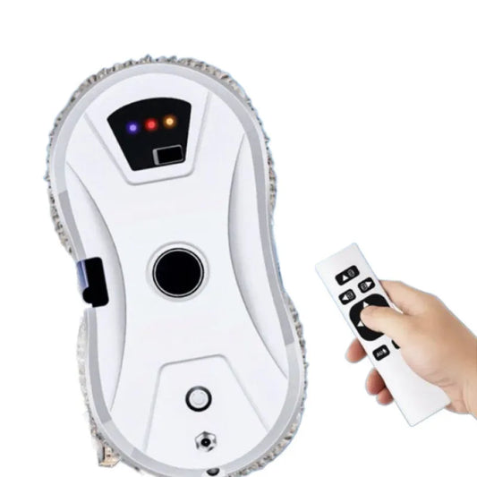 Black BackupMyFilesNow.com smart window cleaning robot with auto-path planning, 5600Pa suction, remote control, and safety rope for high-rise glass