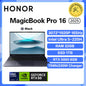 Black Honor MagicBook Pro 16 laptop with 32GB RAM, 1TB storage, 3.1K display, and 165Hz refresh rate, shown from side angle.