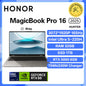 Black Honor MagicBook Pro 16 laptop with 32GB RAM, 1TB storage, 3.1K display, and 165Hz refresh rate, featuring sleek ultrabook design.