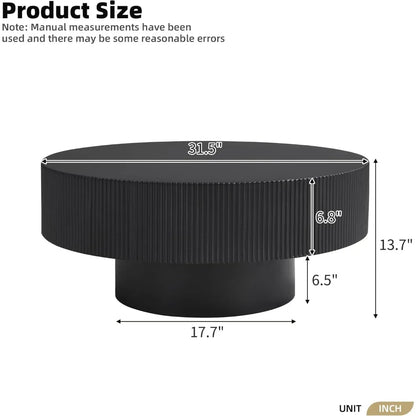 Black 31-inch modern round coffee table with sturdy base, wood top, ideal for living room or reception area, easy to assemble.