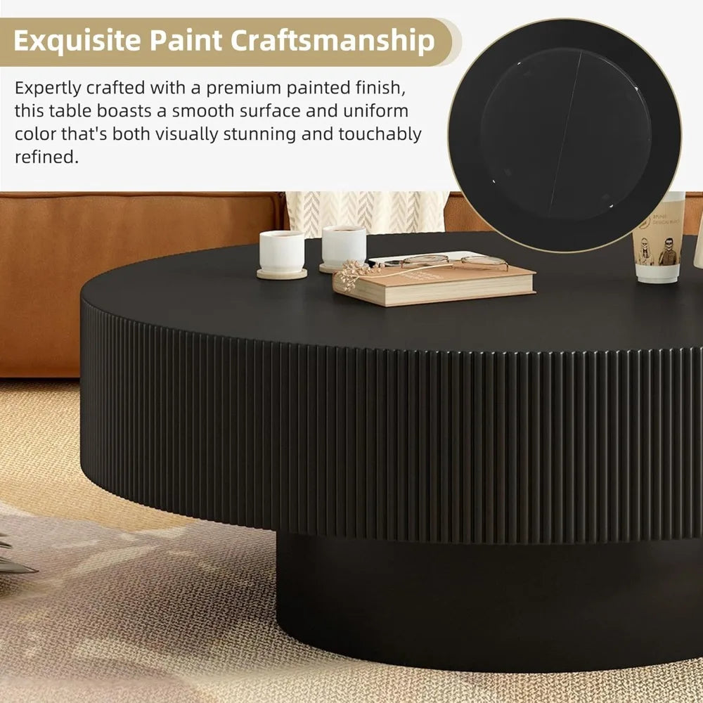 Modern 31-inch round coffee table with sturdy base, wood top, suitable for living room or reception area, easy to assemble.