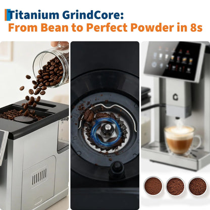 Black 3rd-Gen automatic espresso machine with milk frother, removable brewer, grinder, and detachable milk tank.