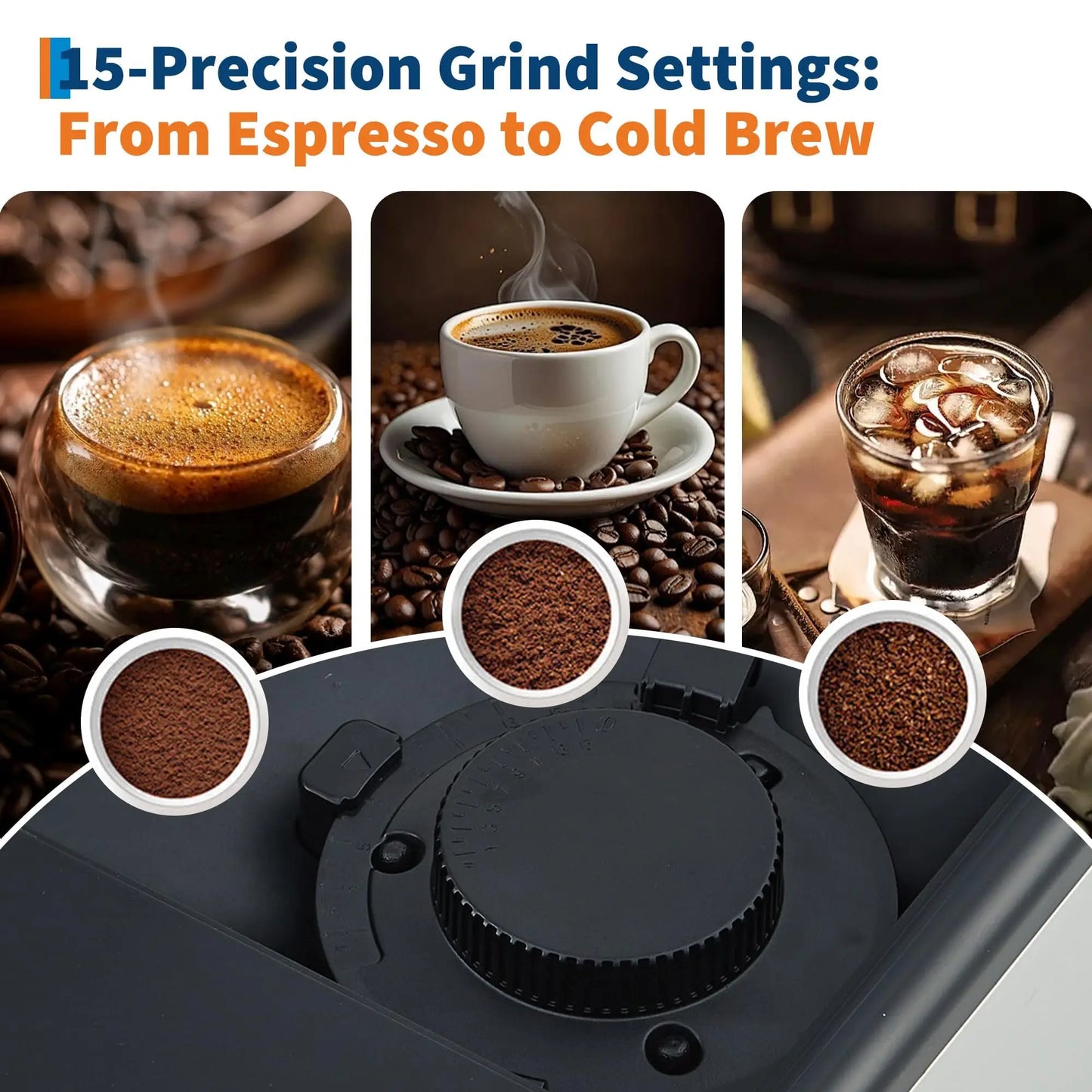 Black 3rd-gen automatic espresso machine with milk frother, removable grinder, adjustable flavor and volume, and detachable milk tank.